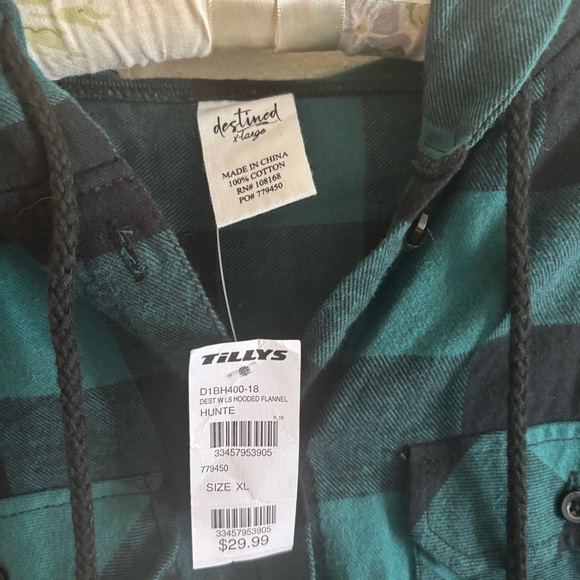 Tilly's Dark Teal and Black Hooded Flannel - Picture 4 of 5